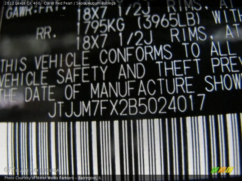 Claret Red Pearl / Sepia/Auburn Bubinga 2011 Lexus GX 460