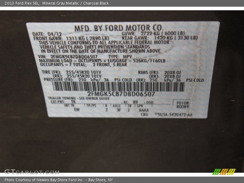 Mineral Gray Metallic / Charcoal Black 2013 Ford Flex SEL