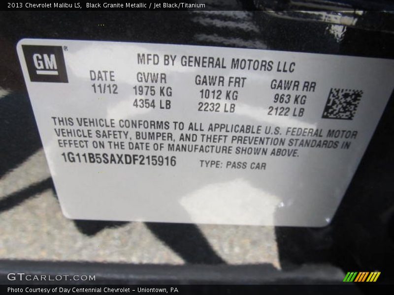 Black Granite Metallic / Jet Black/Titanium 2013 Chevrolet Malibu LS