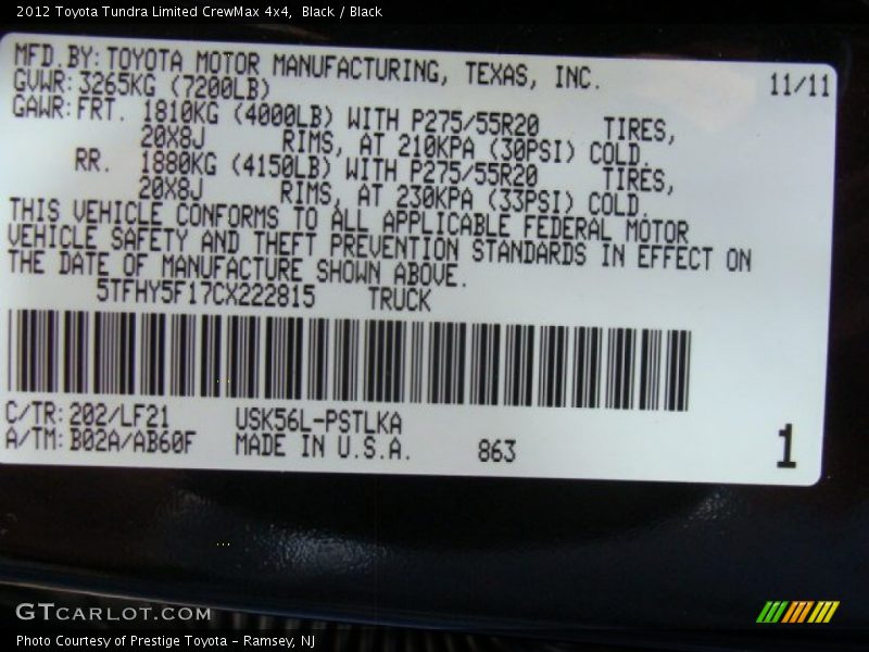 Black / Black 2012 Toyota Tundra Limited CrewMax 4x4