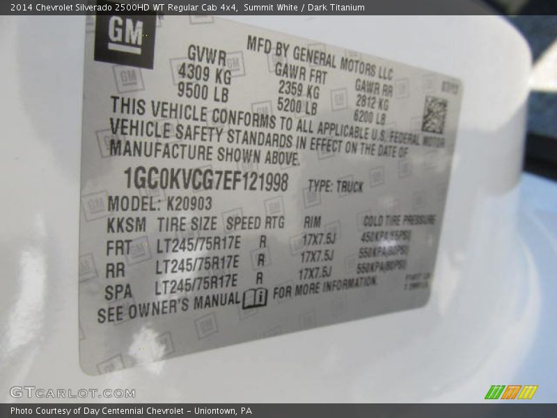 Summit White / Dark Titanium 2014 Chevrolet Silverado 2500HD WT Regular Cab 4x4