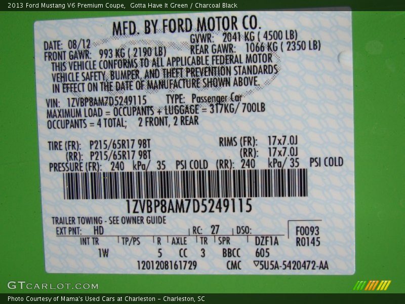 2013 Mustang V6 Premium Coupe Gotta Have It Green Color Code HD