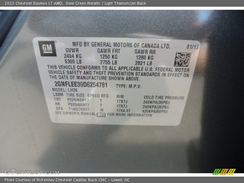Steel Green Metallic / Light Titanium/Jet Black 2013 Chevrolet Equinox LT AWD
