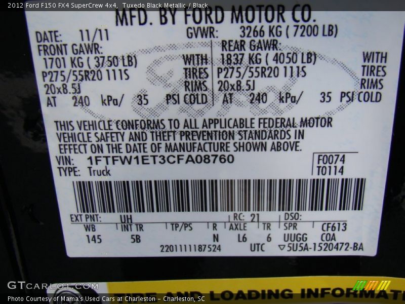 Tuxedo Black Metallic / Black 2012 Ford F150 FX4 SuperCrew 4x4
