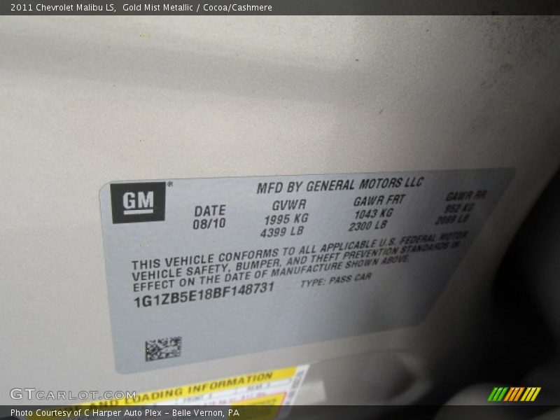 Gold Mist Metallic / Cocoa/Cashmere 2011 Chevrolet Malibu LS