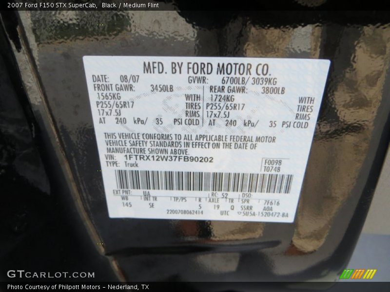 Black / Medium Flint 2007 Ford F150 STX SuperCab