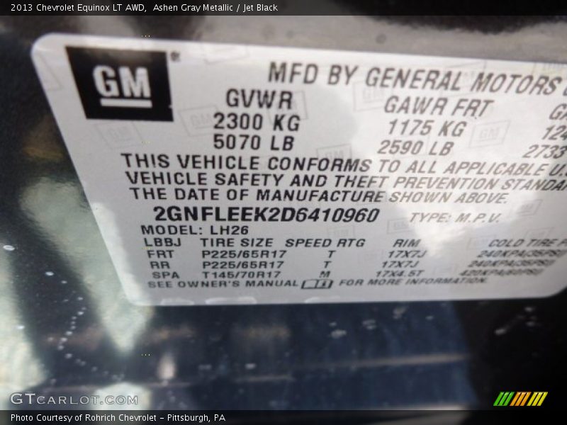 Ashen Gray Metallic / Jet Black 2013 Chevrolet Equinox LT AWD