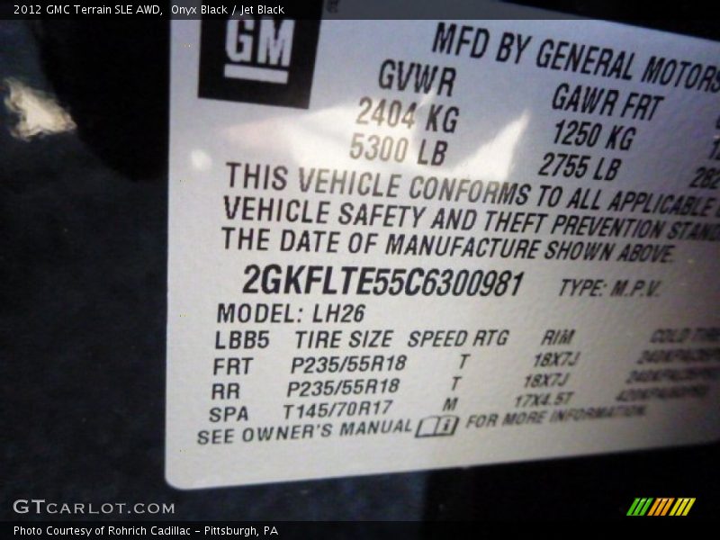 Onyx Black / Jet Black 2012 GMC Terrain SLE AWD