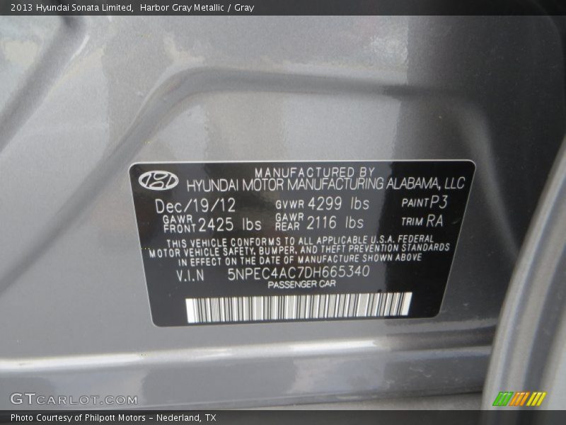 Harbor Gray Metallic / Gray 2013 Hyundai Sonata Limited
