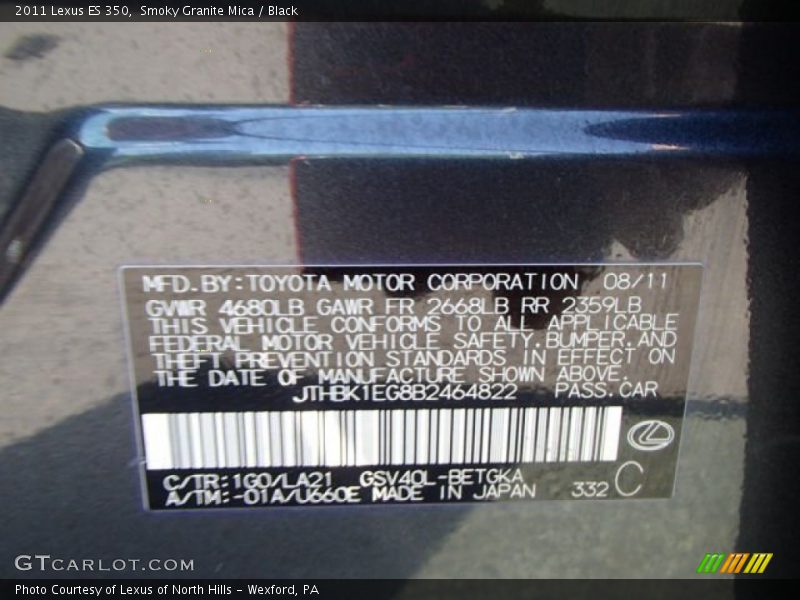 Smoky Granite Mica / Black 2011 Lexus ES 350