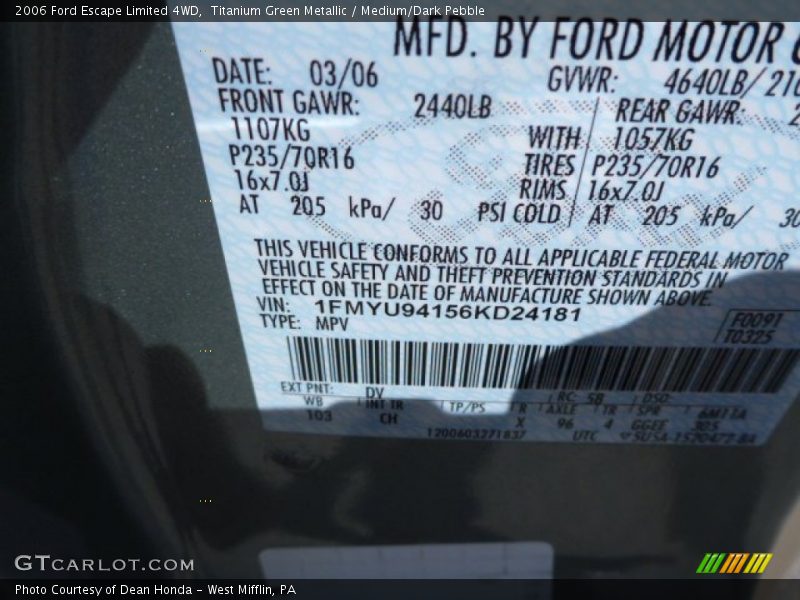 Titanium Green Metallic / Medium/Dark Pebble 2006 Ford Escape Limited 4WD