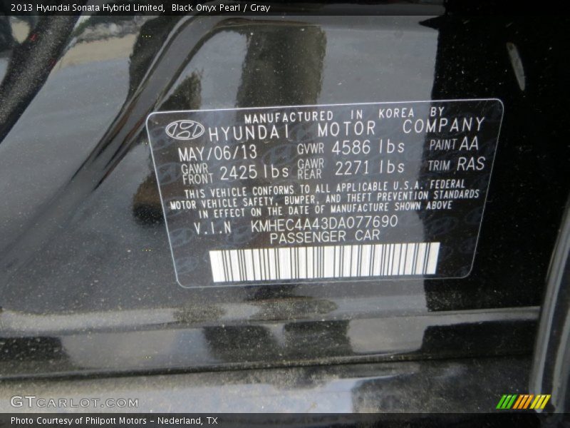 Black Onyx Pearl / Gray 2013 Hyundai Sonata Hybrid Limited