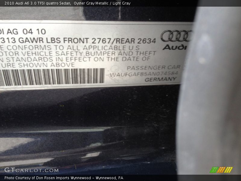 Oyster Gray Metallic / Light Gray 2010 Audi A6 3.0 TFSI quattro Sedan