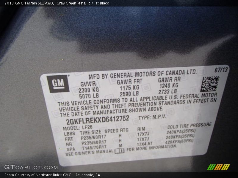 Gray Green Metallic / Jet Black 2013 GMC Terrain SLE AWD