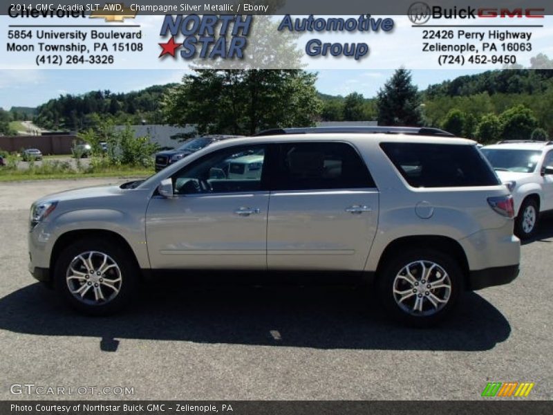 Champagne Silver Metallic / Ebony 2014 GMC Acadia SLT AWD