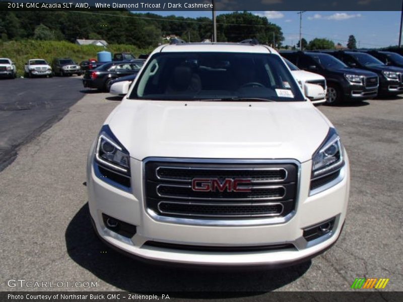 White Diamond Tricoat / Dark Cashmere 2014 GMC Acadia SLT AWD