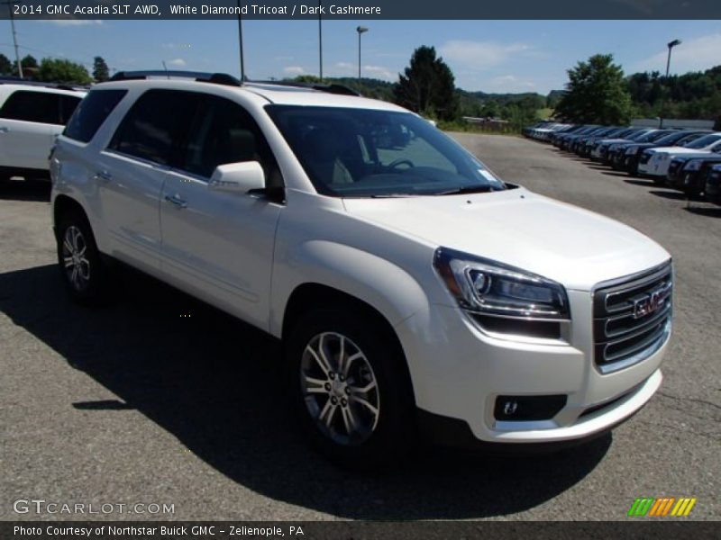 White Diamond Tricoat / Dark Cashmere 2014 GMC Acadia SLT AWD