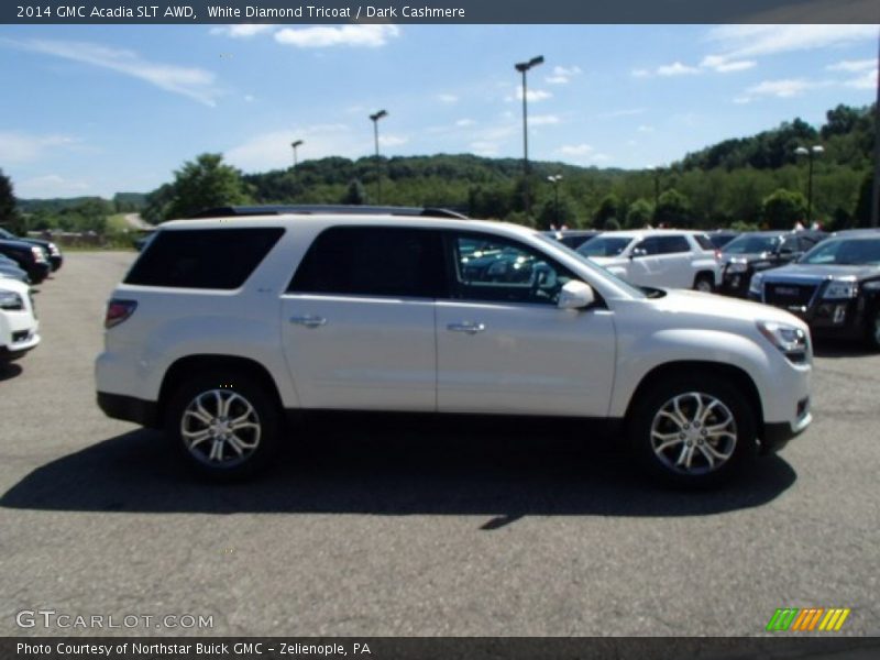 White Diamond Tricoat / Dark Cashmere 2014 GMC Acadia SLT AWD