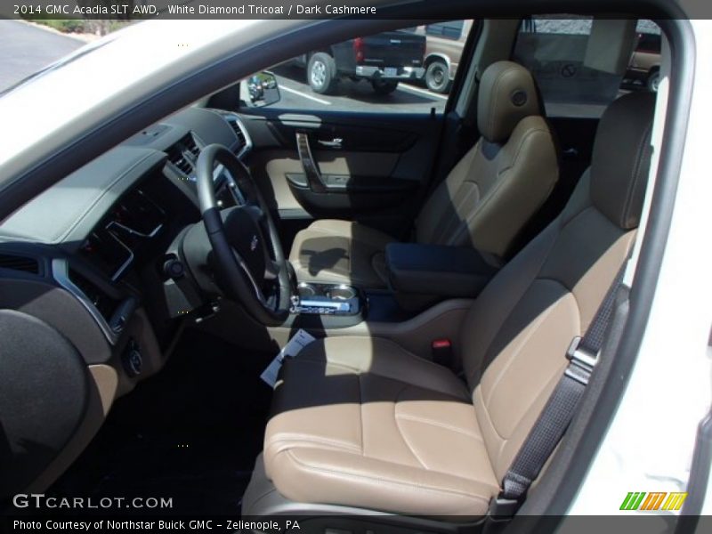 White Diamond Tricoat / Dark Cashmere 2014 GMC Acadia SLT AWD