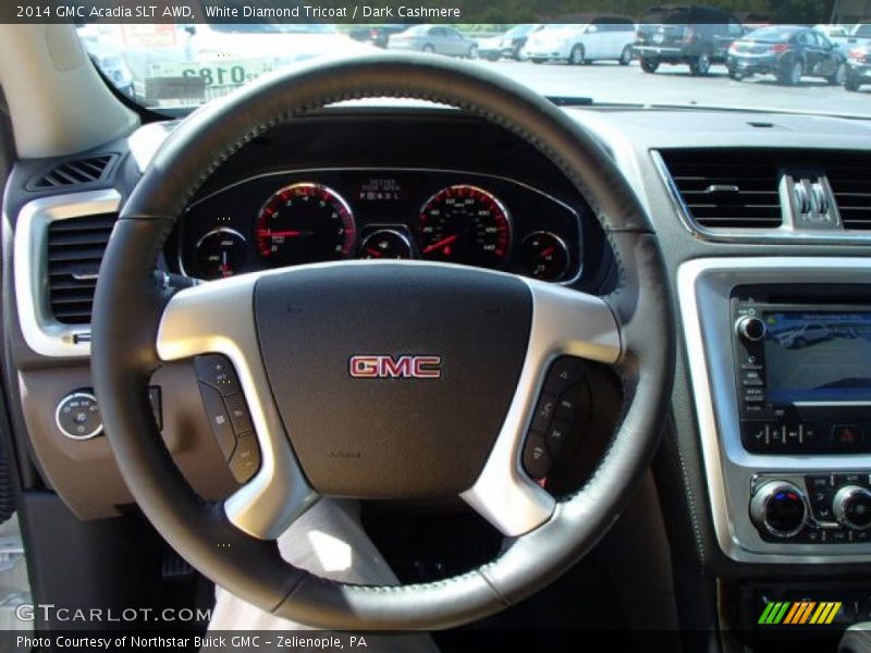 White Diamond Tricoat / Dark Cashmere 2014 GMC Acadia SLT AWD
