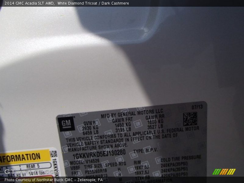 White Diamond Tricoat / Dark Cashmere 2014 GMC Acadia SLT AWD