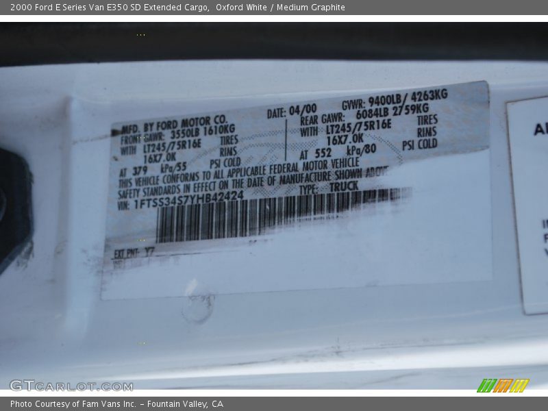 Oxford White / Medium Graphite 2000 Ford E Series Van E350 SD Extended Cargo