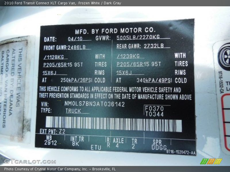 Frozen White / Dark Gray 2010 Ford Transit Connect XLT Cargo Van