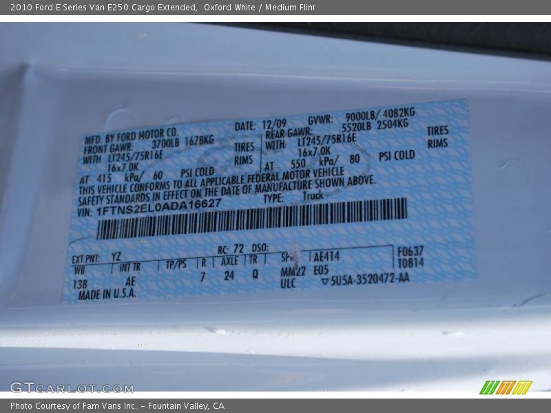 Oxford White / Medium Flint 2010 Ford E Series Van E250 Cargo Extended