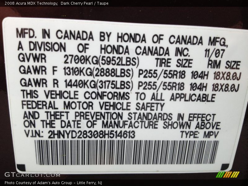 Dark Cherry Pearl / Taupe 2008 Acura MDX Technology