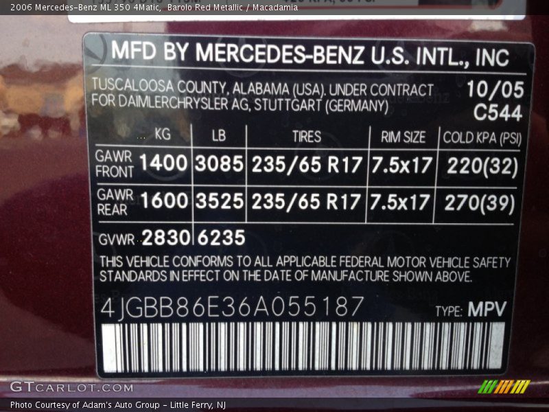 Barolo Red Metallic / Macadamia 2006 Mercedes-Benz ML 350 4Matic