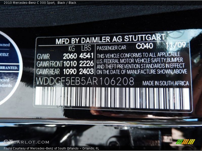 Black / Black 2010 Mercedes-Benz C 300 Sport