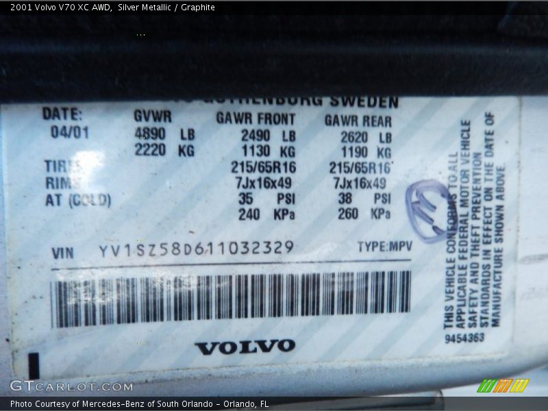 Silver Metallic / Graphite 2001 Volvo V70 XC AWD