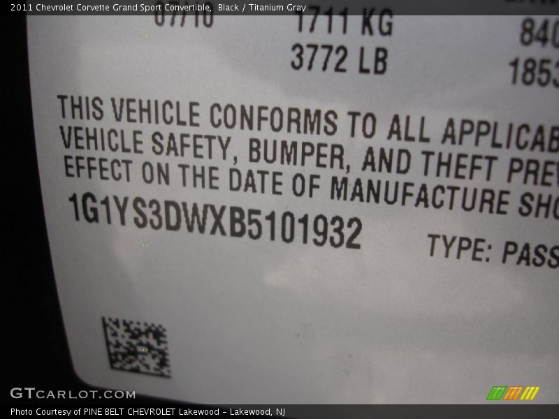 Black / Titanium Gray 2011 Chevrolet Corvette Grand Sport Convertible