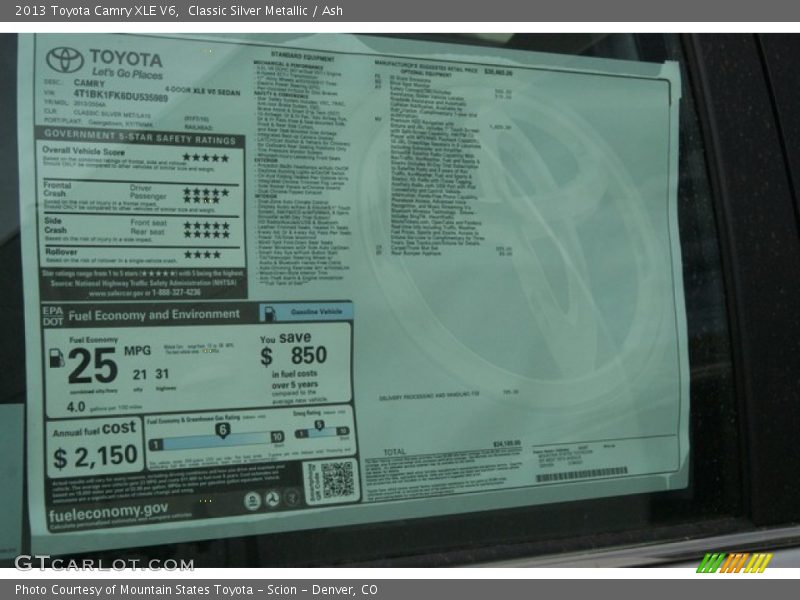 Classic Silver Metallic / Ash 2013 Toyota Camry XLE V6