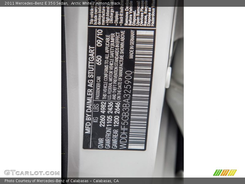 Arctic White / Almond/Black 2011 Mercedes-Benz E 350 Sedan