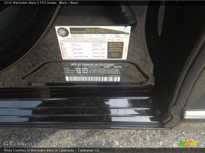 Black / Black 2010 Mercedes-Benz S 550 Sedan