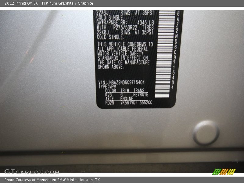 Platinum Graphite / Graphite 2012 Infiniti QX 56
