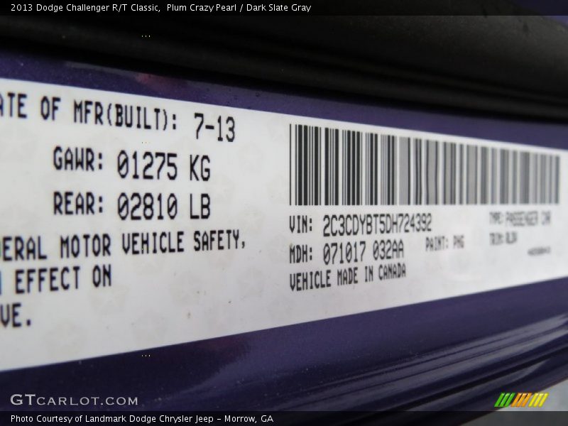 Plum Crazy Pearl / Dark Slate Gray 2013 Dodge Challenger R/T Classic