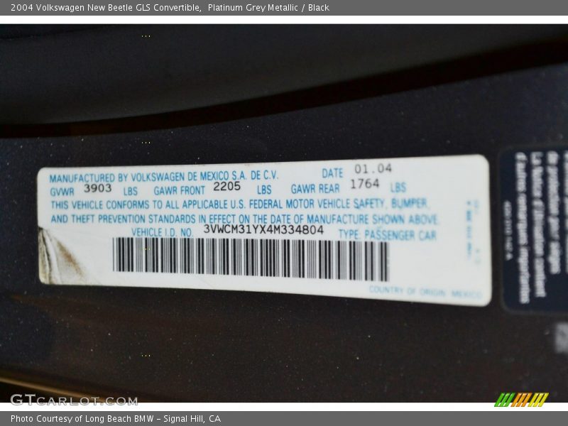 Platinum Grey Metallic / Black 2004 Volkswagen New Beetle GLS Convertible