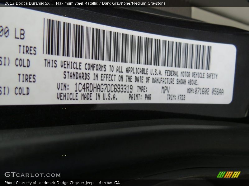 Maximum Steel Metallic / Dark Graystone/Medium Graystone 2013 Dodge Durango SXT