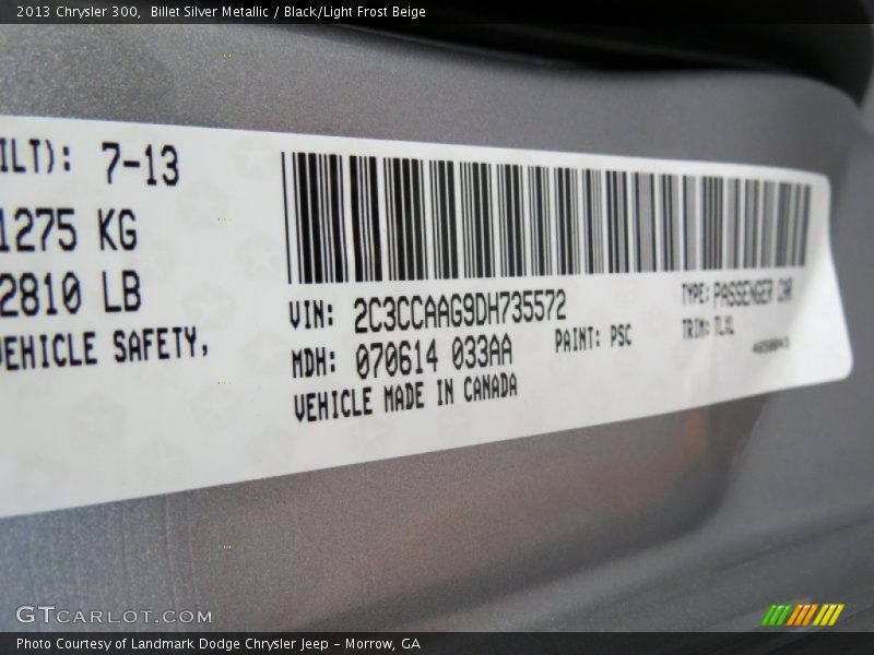 Billet Silver Metallic / Black/Light Frost Beige 2013 Chrysler 300