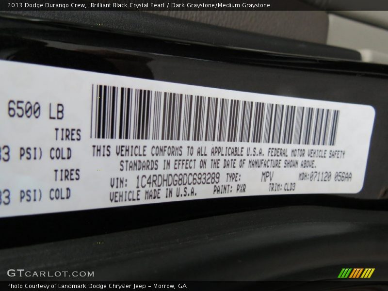 Brilliant Black Crystal Pearl / Dark Graystone/Medium Graystone 2013 Dodge Durango Crew