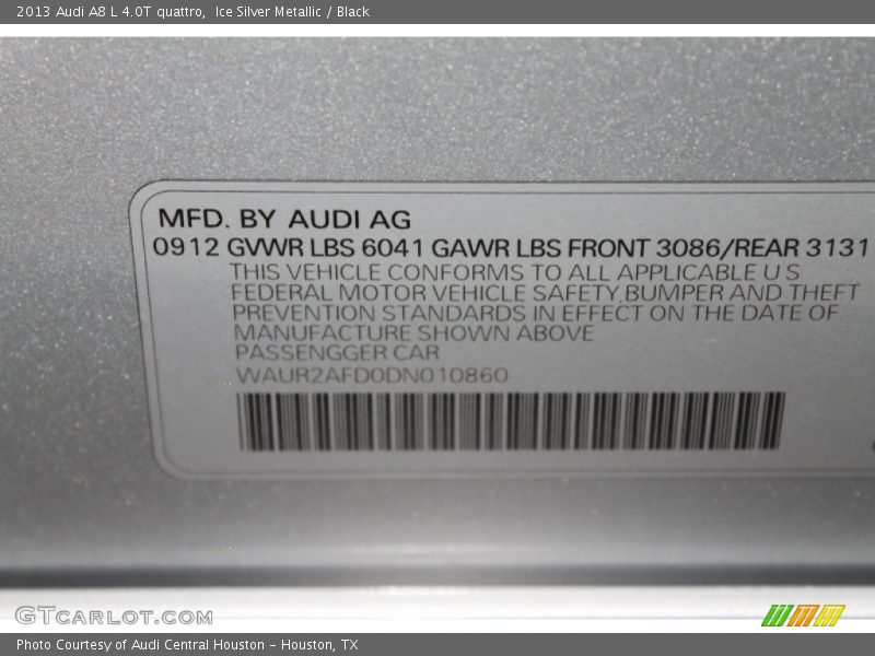 Ice Silver Metallic / Black 2013 Audi A8 L 4.0T quattro
