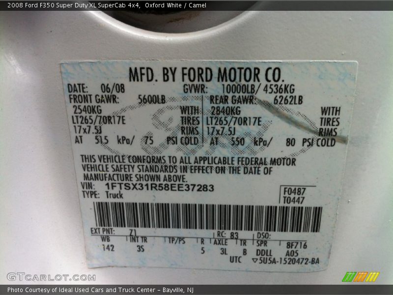 2008 F350 Super Duty XL SuperCab 4x4 Oxford White Color Code Z1