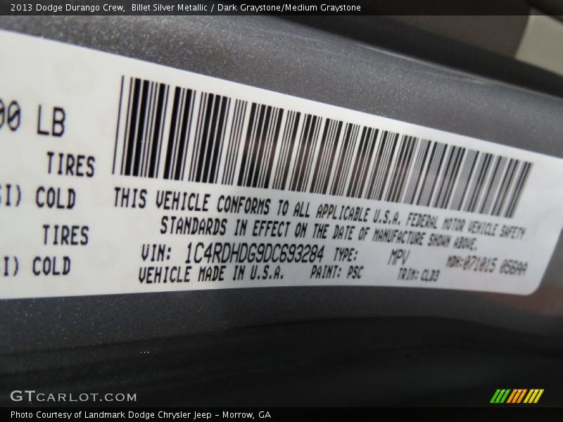 Billet Silver Metallic / Dark Graystone/Medium Graystone 2013 Dodge Durango Crew