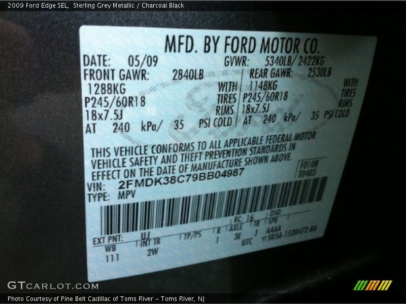 Sterling Grey Metallic / Charcoal Black 2009 Ford Edge SEL