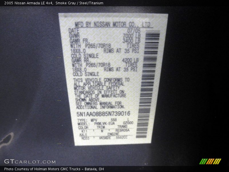 Smoke Gray / Steel/Titanium 2005 Nissan Armada LE 4x4
