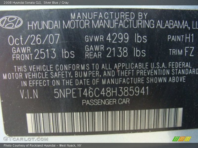 Silver Blue / Gray 2008 Hyundai Sonata GLS