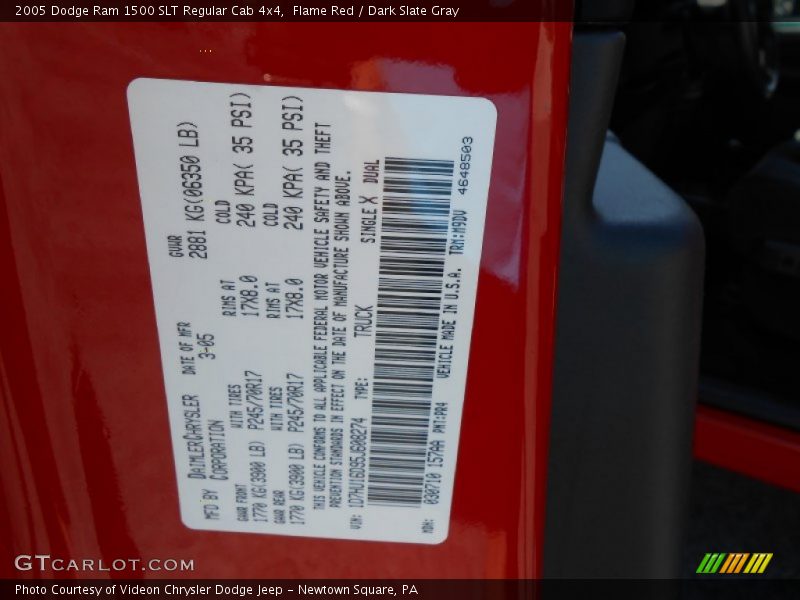 Flame Red / Dark Slate Gray 2005 Dodge Ram 1500 SLT Regular Cab 4x4