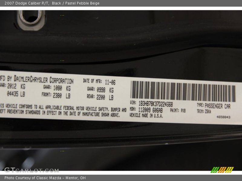 Black / Pastel Pebble Beige 2007 Dodge Caliber R/T